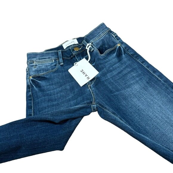 NWT Frame Denim Women's Le High Straight‎ Tulip Raw Hem Blue Jeans Sz 24 - Picture 4 of 10